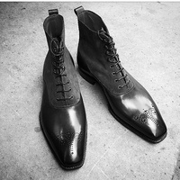 Men Two Tone Lace Up Boots Men Genuine Suede Leather Hand Stitch Ankle Boot - Thumbnail 4