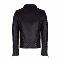 Mens Genuine Real Lambskin Leather Motorcycle Jacket, Men Motorcycle Jacket - Thumbnail 2