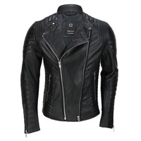 Mens Genuine Real Lambskin Leather Motorcycle Jacket, New Motorcycle Jacket - Thumbnail 1