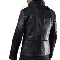 Men Black Military Leather Jacket Men Military Style Jacket, Men Leather Jacket - Thumbnail 2