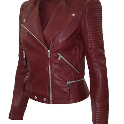 Women maroon color leather jacket women biker stylish zipper fashion jacket