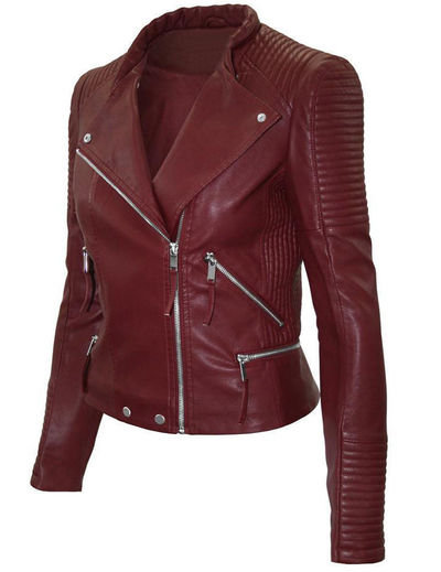 Women Maroon Color Leather Jacket Women Biker Stylish Zipper Fashion Jacket