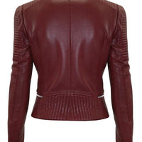 Women Maroon Color Leather Jacket Women Biker Stylish Zipper Fashion Jacket - Thumbnail 2