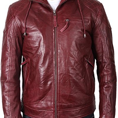 Men maroon hooded leather jacket, men leather hooded jacket, men jackets