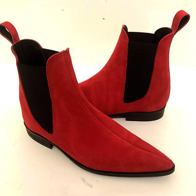 Handmade men red color suede chelsea boots, mens red fashion chelsea boot - Thumbnail 3