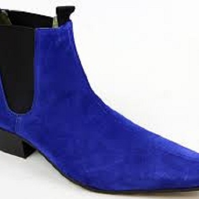 Handmade men royal blue suede chelsea boots, mens blue fashion chelsea boot - Thumbnail 4