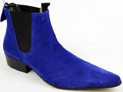 Handmade Men Royal Blue Suede Chelsea Boots, Mens Blue Fashion Chelsea Boot