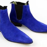 Handmade Men Royal Blue Suede Chelsea Boots, Mens Blue Fashion Chelsea Boot - Thumbnail 1