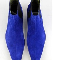 Handmade Men Royal Blue Suede Chelsea Boots, Mens Blue Fashion Chelsea Boot - Thumbnail 2