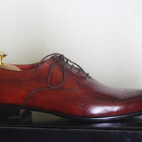 Handmade Burgundy Brogue Toe Shoes Stylish Leather Lace Up Shoes For Men's - Thumbnail 3