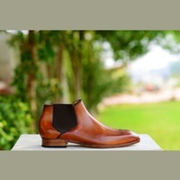Handmade Men Tan Color Chelsea Leather Boots, Men Brogue Chelsea Boots, Men boots - Thumbnail 1