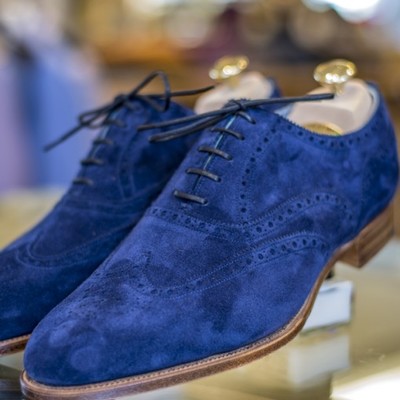 Handmade mens royal blue suede shoes, men wingtip royal blue party shoes - Thumbnail 4