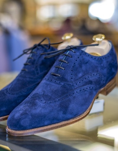 Handmade Mens Royal Blue Suede Shoes, Men Wingtip Royal Blue Party Shoes
