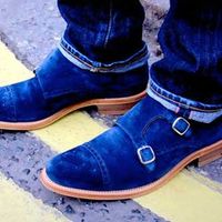 Handmade Mens Fashion Double Monk Party Shoes, Mens Style Royal Blue Shoes - Thumbnail 4