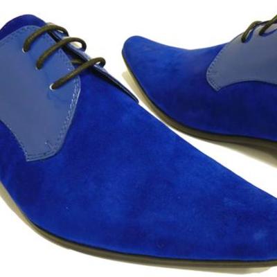Mens style fashion royal blue shoes, men derby party shoes, men blue shoes - Thumbnail 4