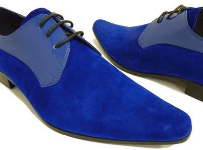 Mens Style Fashion Royal Blue Shoes, Men Derby Party Shoes, Men Blue Shoes