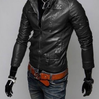 Black color leather jacket men's, slim fit biker jacket, motorcycle jacket men