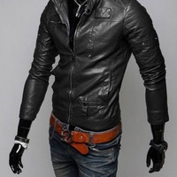 BLACK COLOR LEATHER JACKET MEN'S, SLIM FIT BIKER JACKET, MOTORCYCLE JACKET MEN - Thumbnail 1