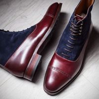 MEN TWO TONE LACE UP BOOTS FOR MEN, MEN MAROON AND BLUE ankle boots - Thumbnail 1
