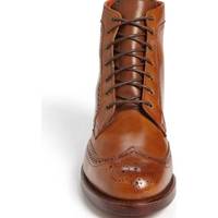 Handmade Mens Wingtip Brogue Tan Leather Boots, Men Tan ankle leather Boots for mens - Thumbnail 1