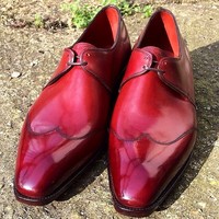 Handmade Men Burgundy formal shoes, Men derby formal shoes for men, Mens shoes - Thumbnail 4