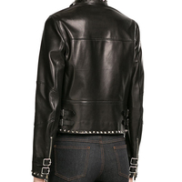 Women Rock Punk Silver Studded leather Jacket,Women Fashion leather jacket - Thumbnail 2