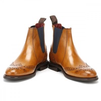 Handmade Mens Wingtip Brogue Chelsea Leather Boots, Men Tan Chelsea Boots - Thumbnail 2