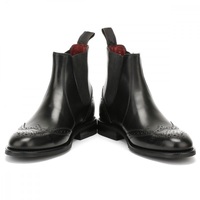 Handmade Mens Wingtip Brogue Chelsea Leather Boots, Men Black Chelsea Boots - Thumbnail 1