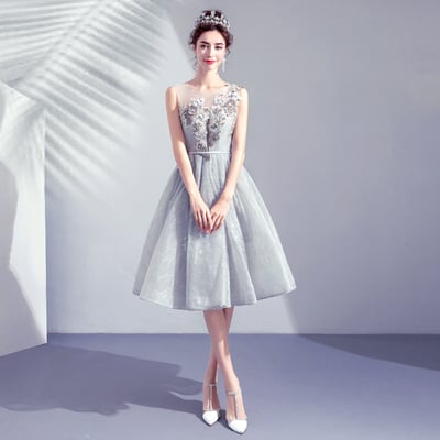 Gray tulle lace short prom dress cocktail dress - Thumbnail 5