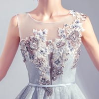 Gray tulle lace short prom dress cocktail dress - Thumbnail 1