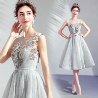 Gray tulle lace short prom dress cocktail dress - Thumbnail 4