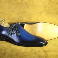 Handmade Blue Shoes Stylish Leather Side Lace Up Shoes For Men's - Thumbnail 2