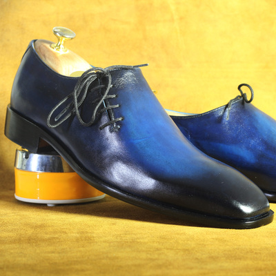 Handmade blue shoes stylish leather side lace up shoes for men's - Thumbnail 3