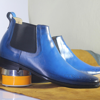 handmade Men's Blue Half Ankle Chelsea Boot, Men's Black Leather Chelsea Casual Boot. - Thumbnail 1