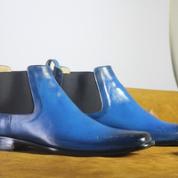 handmade Men's Blue Half Ankle Chelsea Boot, Men's Black Leather Chelsea Casual Boot. - Thumbnail 3