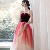 Stylish velvet tulle long prom dress evening dress - Thumbnail 1