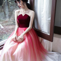 Stylish velvet tulle long prom dress evening dress - Thumbnail 2