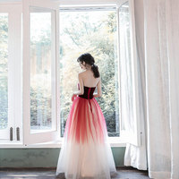 Stylish velvet tulle long prom dress evening dress - Thumbnail 4