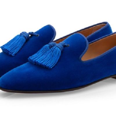 Mens royal blue tassels loafer velvet shoes, men blue velvet shoes, velvet shoes - Thumbnail 3