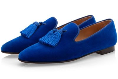 Mens Royal Blue Tassels Loafer Velvet Shoes, Men Blue Velvet Shoes, Velvet shoes