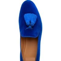 Mens Royal Blue Tassels Loafer Velvet Shoes, Men Blue Velvet Shoes, Velvet shoes - Thumbnail 2