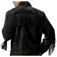 Mens Simple Style Western Suede Jacket Black Fringe Jacket Coat, men Jackets - Thumbnail 1