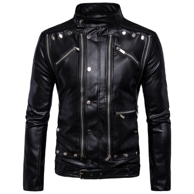 Handmade mens black leather jacket, men black biker leather jacket