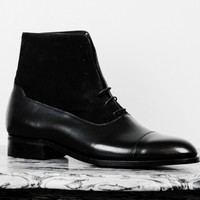 Handmade Men ankle Boots Men Black Lace Up Boot Men Ankle Leather cap toe Boot - Thumbnail 2