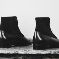 Handmade Men ankle Boots Men Black Lace Up Boot Men Ankle Leather cap toe Boot - Thumbnail 3