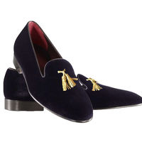 Handmade Men Black Velvet Tassels Shoes, Men Velvet Loafer Shoes Moccasins - Thumbnail 4