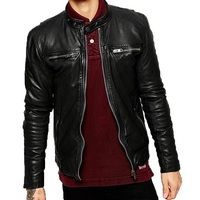 MENS BIKER LEATHER JACKET, MEN FASHION BLACK LEATHER JACKET, MEN LEATHER JACKETS - Thumbnail 1