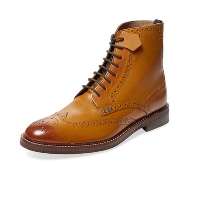 Handmade Men Tan color wing tip brogue marching boots, Men ankle leather boots