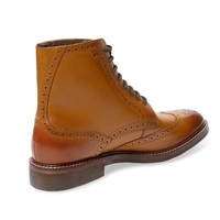 Handmade Men Tan color wing tip brogue marching boots, Men ankle leather boots - Thumbnail 2