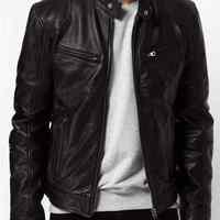 Men black Leather jacket, real leather biker jacket - Thumbnail 4